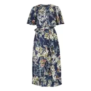 Mela London Navy Wrap Effect Floral Midi Dress - Blue