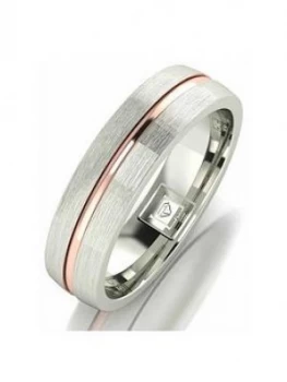 The Love Silver Collection Argentium Silver 5mm Wedding Band with 9ct Gold Stripe, One Colour, Size V, Men