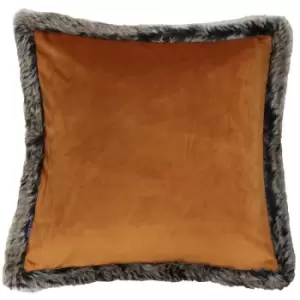 Riva Home Kiruna Faux Fur Edged Velvet Style Square Cushion Cover (45 x 45cm) (Rust) - Rust