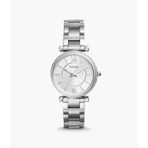 Fossil Womens Carlie Three-Hand Stainless Steel Watch - Silver