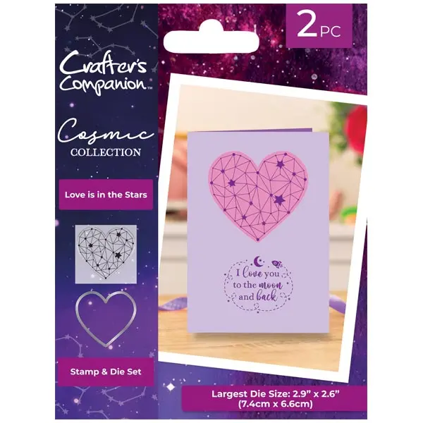 Crafter's Companion Clear Stamp & Outline Die Set Cosmic Love Is In The Stars Heart Set of 2