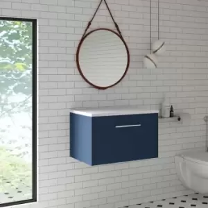 Hudson Reed Juno Wall Hung 1-Drawer Vanity Unit with Sparkling White Worktop 600mm Wide - Electric Blue