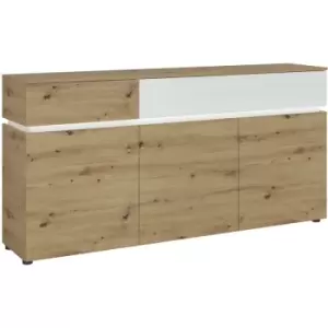 Furniture To Go - Luci 3 door 2 drawer sideboard (including LED lighting) in White and Oak - Artisan Oak/Alpine White