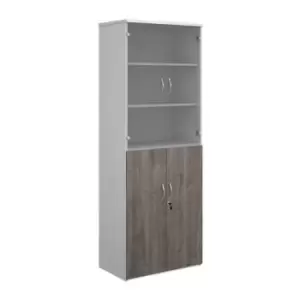 Duo combination unit with glass upper doors 2140mm high with 5 shelves - white with grey oak lower doors