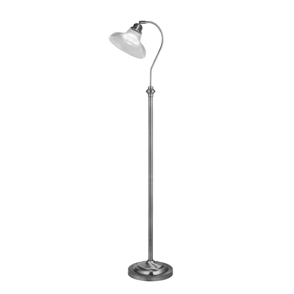 Bistro III Floor Lamp Satin Silver, Holphane Style Glass