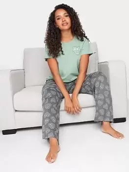 M&Co Fairisle Heart Wide Leg Pyjama Set - Green, Size 18-20, Women