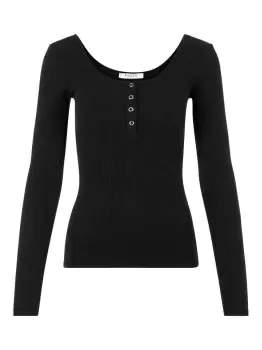 PIECES Button-front Ribbed Top Women Black