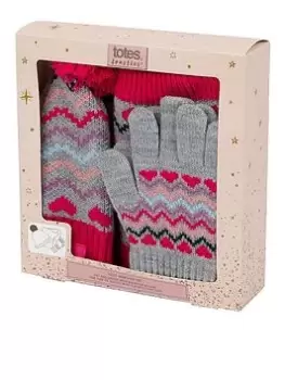 Totes Knitted Hat, Snood And Glove Set - Pink