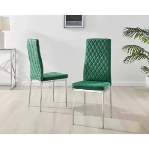 Furniture Box 4X Milan Kitchen Dining Chair Green Velvet Silver Legs