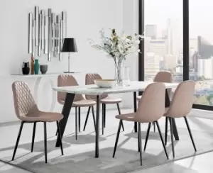 Andria White Marble Effect & Black Leg 6 Seater Dining Table and 6 Corona Faux Leather Chairs