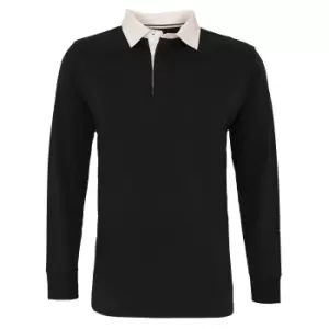 Asquith & Fox Mens Classic Fit Long Sleeve Vintage Rugby Shirt (S) (Black)