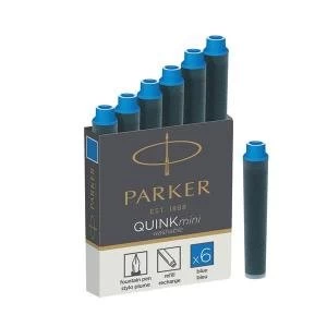 Parker Quink Mini Cartridge Ink Refills Blue 1 x Pack of 6 1950409