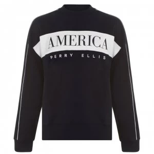Perry Ellis Logo Stripe Crew Sweatshirt - Black