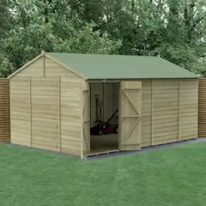 15' x 10' Forest Beckwood 25yr Guarantee Shiplap Windowless Double Door Reverse Apex Wooden Shed - Natural Timber