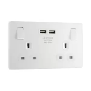 BG Evolve Pearl White Double Switched 13A Power Socket + 2 X USB (3.1A) - PCDCL22U3W