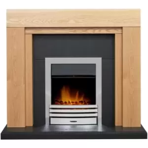Beaumont Oak & Black Fireplace with Downlights & Eclipse Electric Fire in Chrome, 48" - Adam