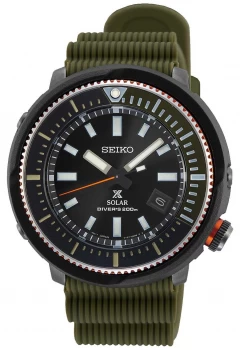 Seiko Prospex Mens Solar Khaki Silicone Strap Black Watch