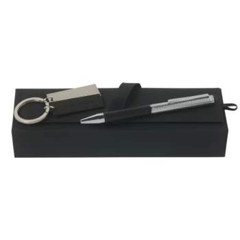 Hugo Boss Pens Stainless Steel Grid Ballpoint Pen & Keyring Set