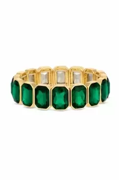 Gold Plated Statement Green Stretch Bracelet