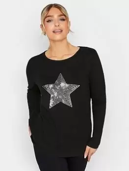 M&Co Black Sequin Star Jumper, Black, Size 20, Women