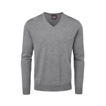 Oscar Jacobson Pin Merino V-Neck Sweater - Grey