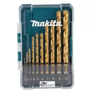 Makita - D-72849 10 Piece HSS TiN Metal Steel Drill Bit Set 1 - 10mm Bits + Case