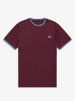 Fred Perry Twin Tipped T-Shirt, Mahogany, Size L, Men