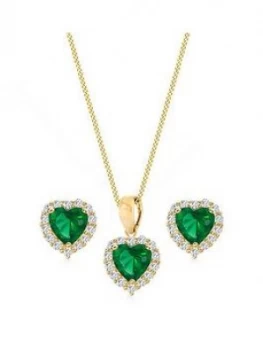 Love Gold 9Ct Yellow Gold Green And White Cubic Zirconia Heart Jewellery Set