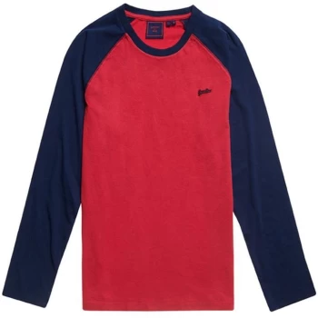 Superdry Baseball Long Sleeve T Shirt - Red/Navy 6CZ