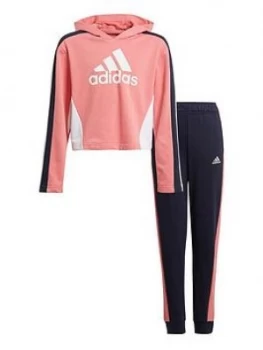 adidas Girls Hooded Crop Tracksuit - Pink, Size 11-12 Years, Women