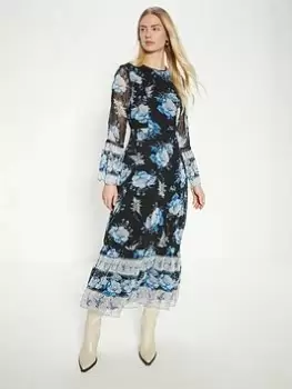 Oasis Floral Chiffon Midi Dress - Blue, Multi, Size 12, Women