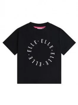 Elle Girls Circle Logo Boxy T-Shirt - Black, Size Age: 12-13 Years, Women