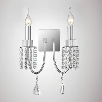 Emily wall light with switch 2 lights polished chrome / crystal