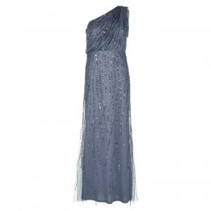 Adrianna Papell Long Beaded Dress - Dusty Blue