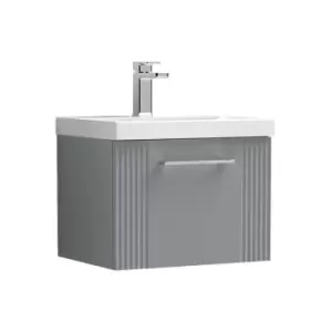 Deco Satin Grey 500mm Wall Hung Single Drawer Vanity Unit with 50mm Profile Basin - DPF291D - Satin Grey - Nuie