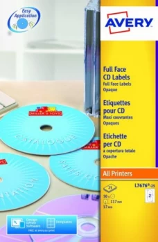 Avery Full Face CD Laser Labels 117mm DIA L7676-25(50Labels)
