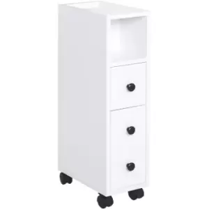 kleankin Slimline Bathroom Storage Unit w/ 2 Drawers 2 Open Compartments Wheels - White
