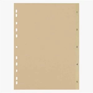 5 Star Eco A4 File Divider Numbered Tabs 1 5 Recycled Manilla 11 Holes 150gsm Buff