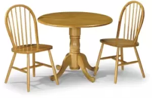 Julian Bowen Dundee 90cm Honey Pine Drop Leaf Round Dining Table and 2 Windsor Chairs Set