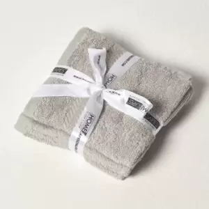 HOMESCAPES Light Grey 100% Combed Egyptian Cotton Set of 4 Face Cloths 500 GSM - Light Grey