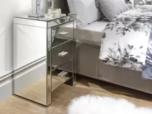 GFW Venetian Clear Glass 3 Drawer Mirrored Bedside Cabinet Assembled