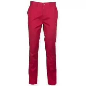 Front Row Mens Cotton Rich Stretch Chino Trousers (30L) (Vintage Red) - Vintage Red