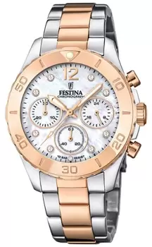 Festina F20605/1 Ladies Rose-Plated Chrono W/Bracelet Watch
