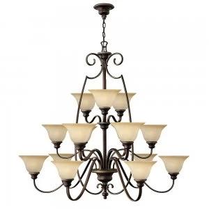 15 Light Chandelier Antique Bronze, with Glass Shades