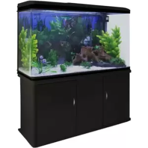Aquarium Fish Tank & Cabinet with Complete Starter Kit - Black Tank & White Gravel - Black