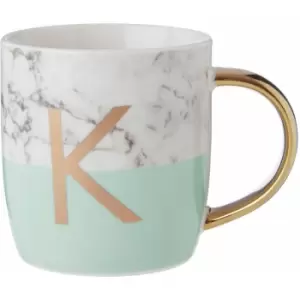Pastel Green K Letter Monogram Mug Large Coffee / Tea Mug Stylish Marble Pattern With Golden Handle 9 x 9 x 12 - Premier Housewares