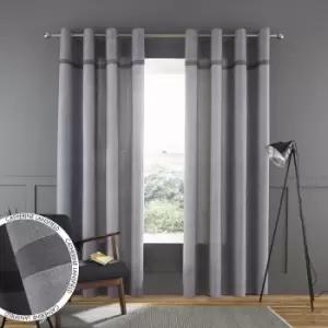 Catherine Lansfield Melville Woven Texture Grey Eyelet Curtains Grey