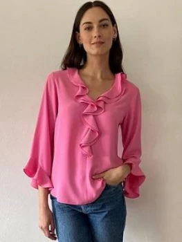 Wallis Double Ruffle Blouse - Pink, Size 10, Women