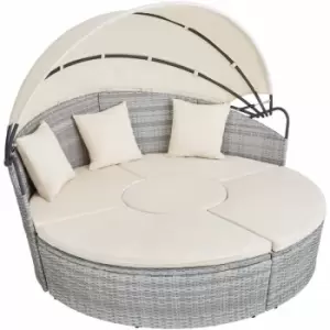 Rattan sun lounger island aluminium, variant 2 - garden lounge chair, sun chair, double sun lounger - light grey