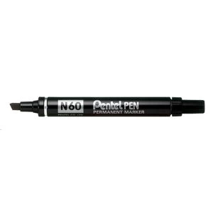 Pentel N60 A 3.9 to 5.7mm Chisel Tip Permanent Marker Black Pack of 12